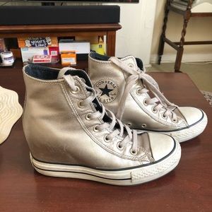 Converse Gold Wedge High Top Sneakers 7